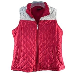 Jane Ashley Vest Women's Medium‎ Pink Gray Quilted Full Zip Fleece Lined Casual